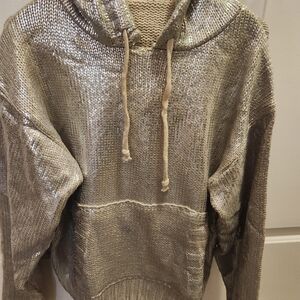 Metallic Silver Hoodie Sweatshirt
